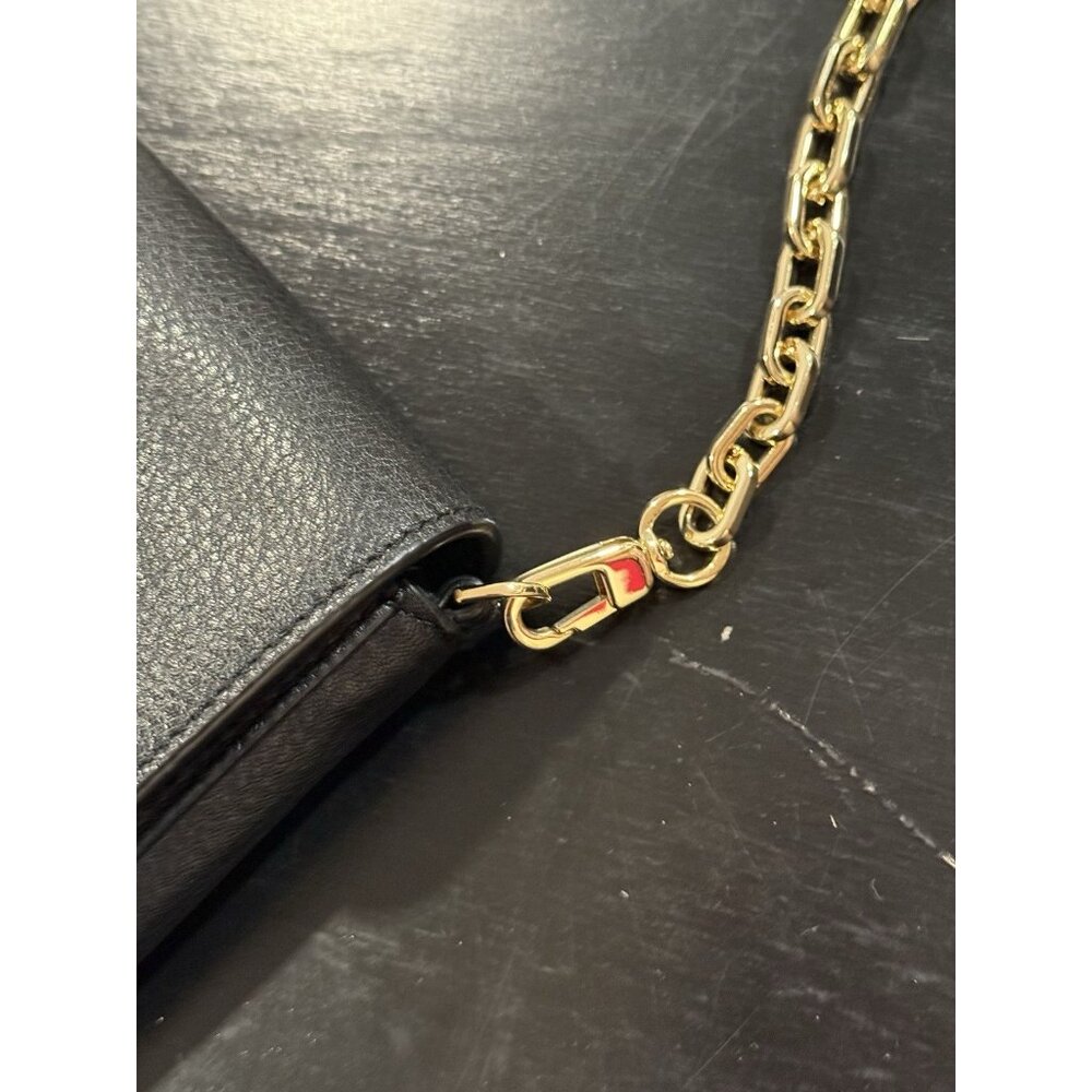 Tory Burch Mercer Chain Pebble Leather Black Turn Lock Crossbody Bag Purse Dust - Picture 7 of 12